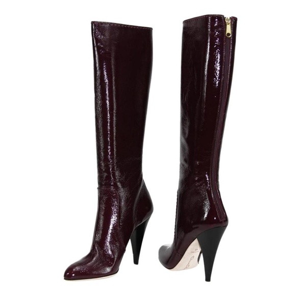 Oscar de la Renta Wine Patent Leather Boots - Picture 2 of 5